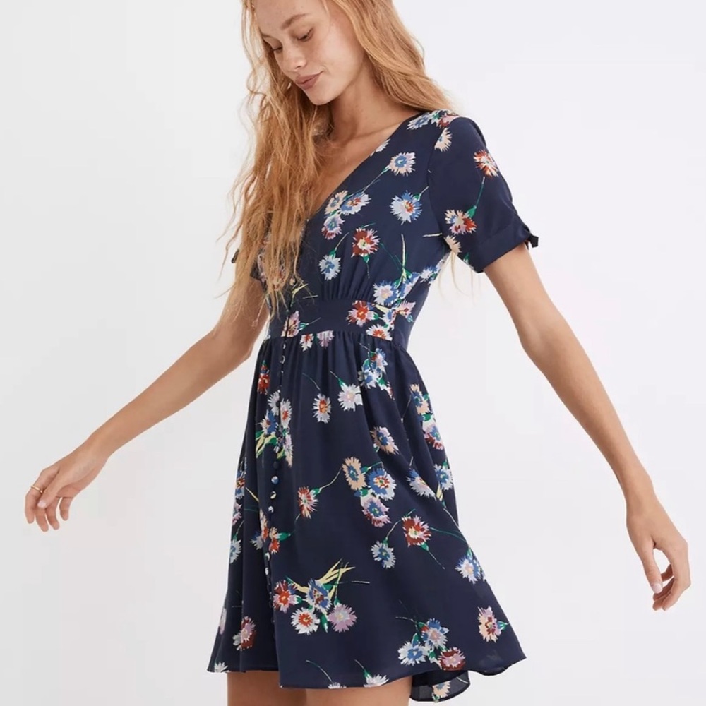 Madewell Silk Button-Front Tie-Sleeve Retro Dress